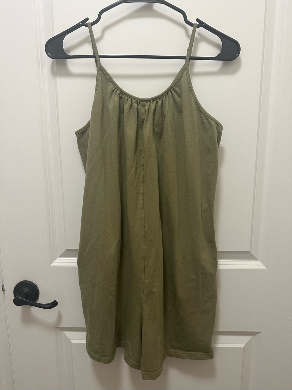 Soft Olive Green Women's Spaghetti Strap Shorts Romper with Pockets Size Small